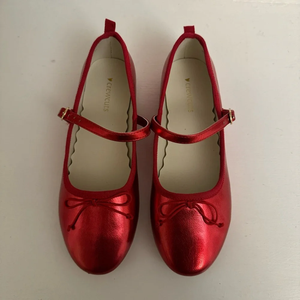 Crewcuts Red Metallic Mary Jane Ballet Flats Girls Size 3